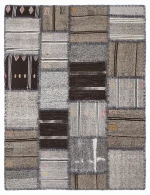 Striped Over Dyed Kilim Patchwork Unique Rug 5'3'' x 7'7'' ft 160 x 230 cm