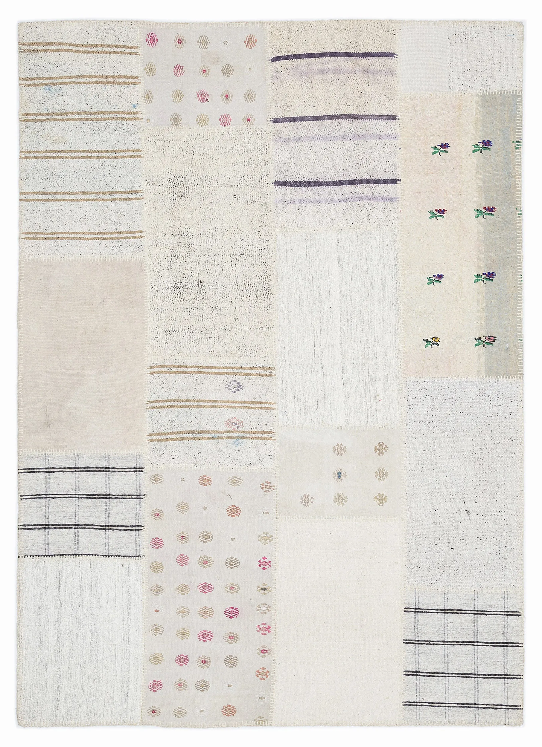 Striped Over Dyed Kilim Patchwork Unique Rug 5'3'' x 7'7'' ft 160 x 230 cm