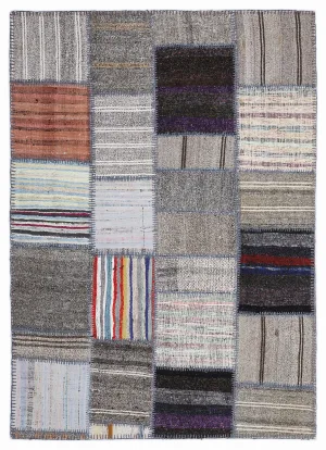 Striped Over Dyed Kilim Patchwork Unique Rug 5'3'' x 7'7'' ft 160 x 230 cm