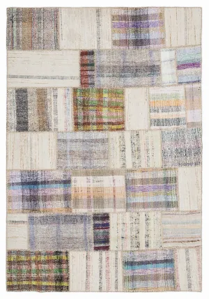 Striped Over Dyed Kilim Patchwork Unique Rug 5'3'' x 7'7'' ft 160 x 230 cm
