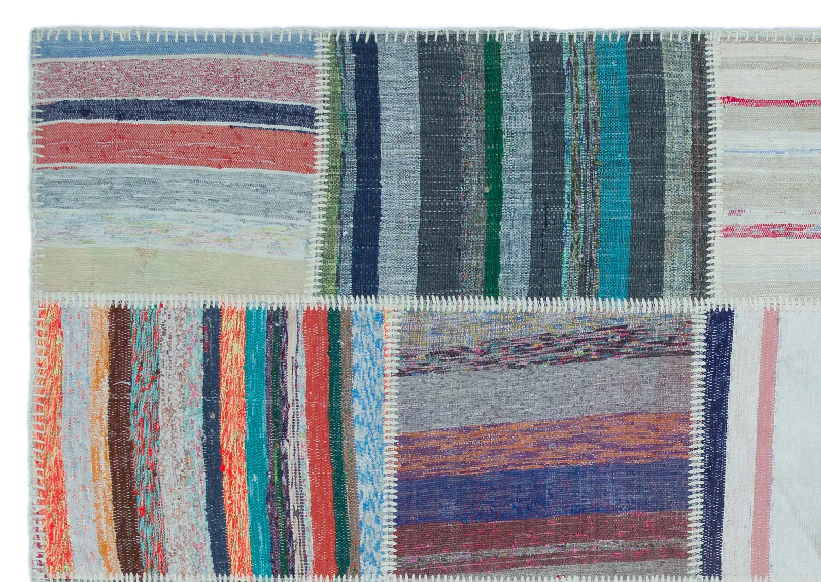 Striped Over Dyed Kilim Patchwork Unique Rug 5'3'' x 7'7'' ft 160 x 230 cm