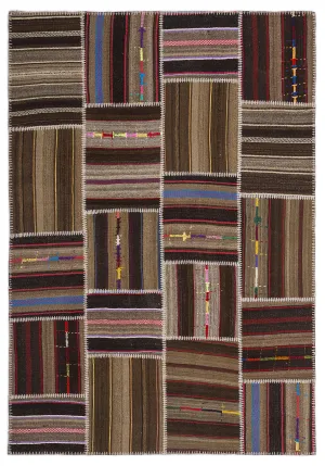 Striped Over Dyed Kilim Patchwork Unique Rug 5'3'' x 7'7'' ft 160 x 230 cm