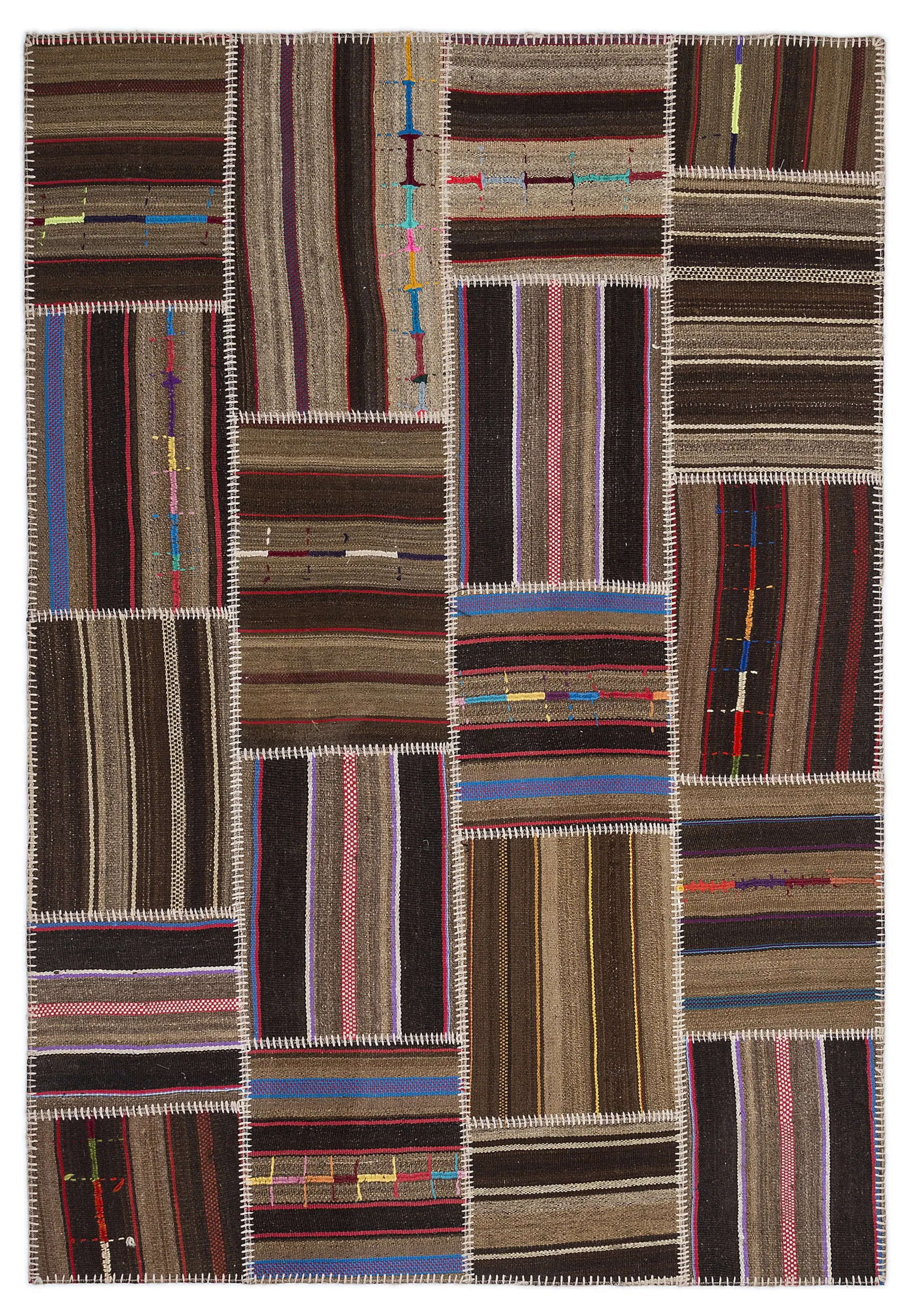 Striped Over Dyed Kilim Patchwork Unique Rug 5'3'' x 7'7'' ft 160 x 230 cm