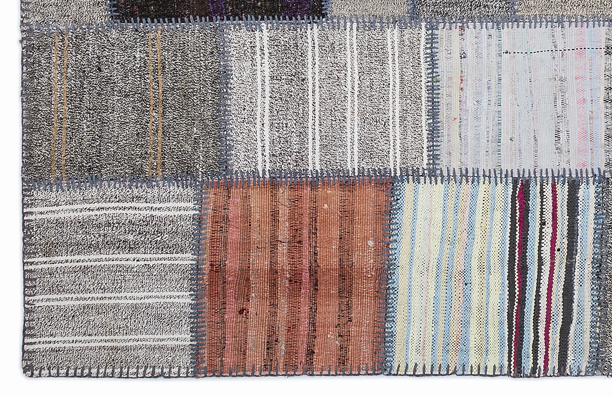 Striped Over Dyed Kilim Patchwork Unique Rug 5'3'' x 7'7'' ft 160 x 230 cm