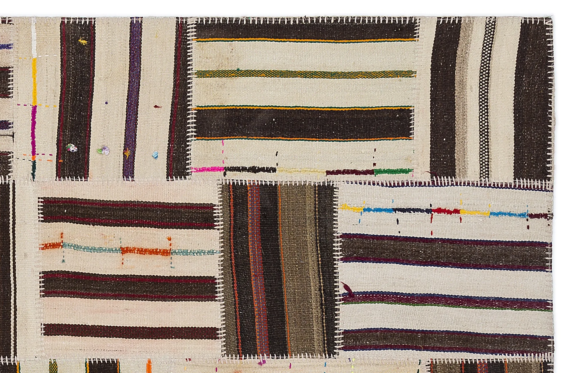 Striped Over Dyed Kilim Patchwork Unique Rug 5'3'' x 7'7'' ft 160 x 230 cm