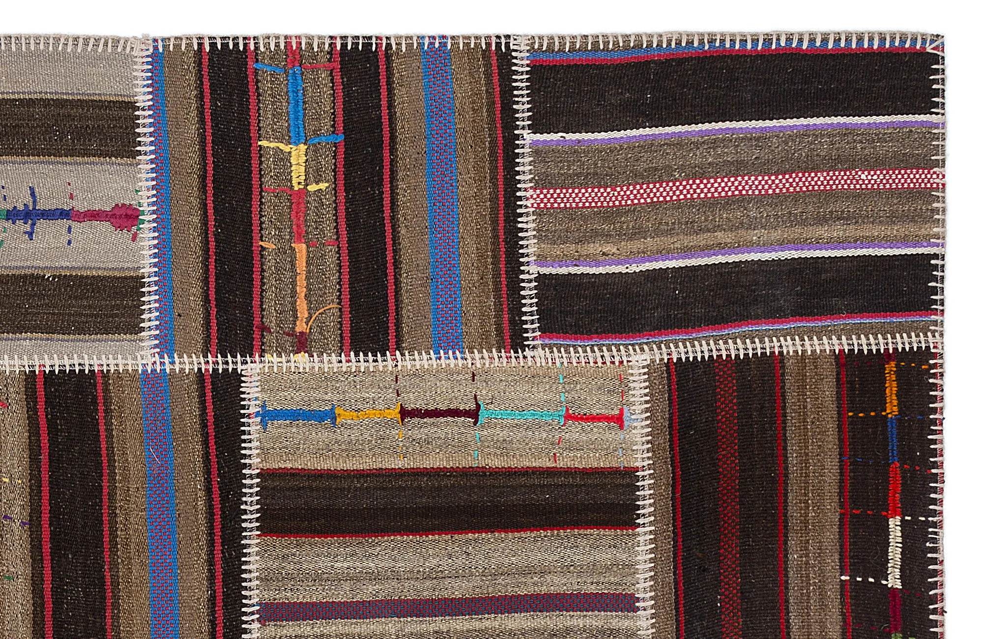 Striped Over Dyed Kilim Patchwork Unique Rug 5'3'' x 7'7'' ft 160 x 230 cm