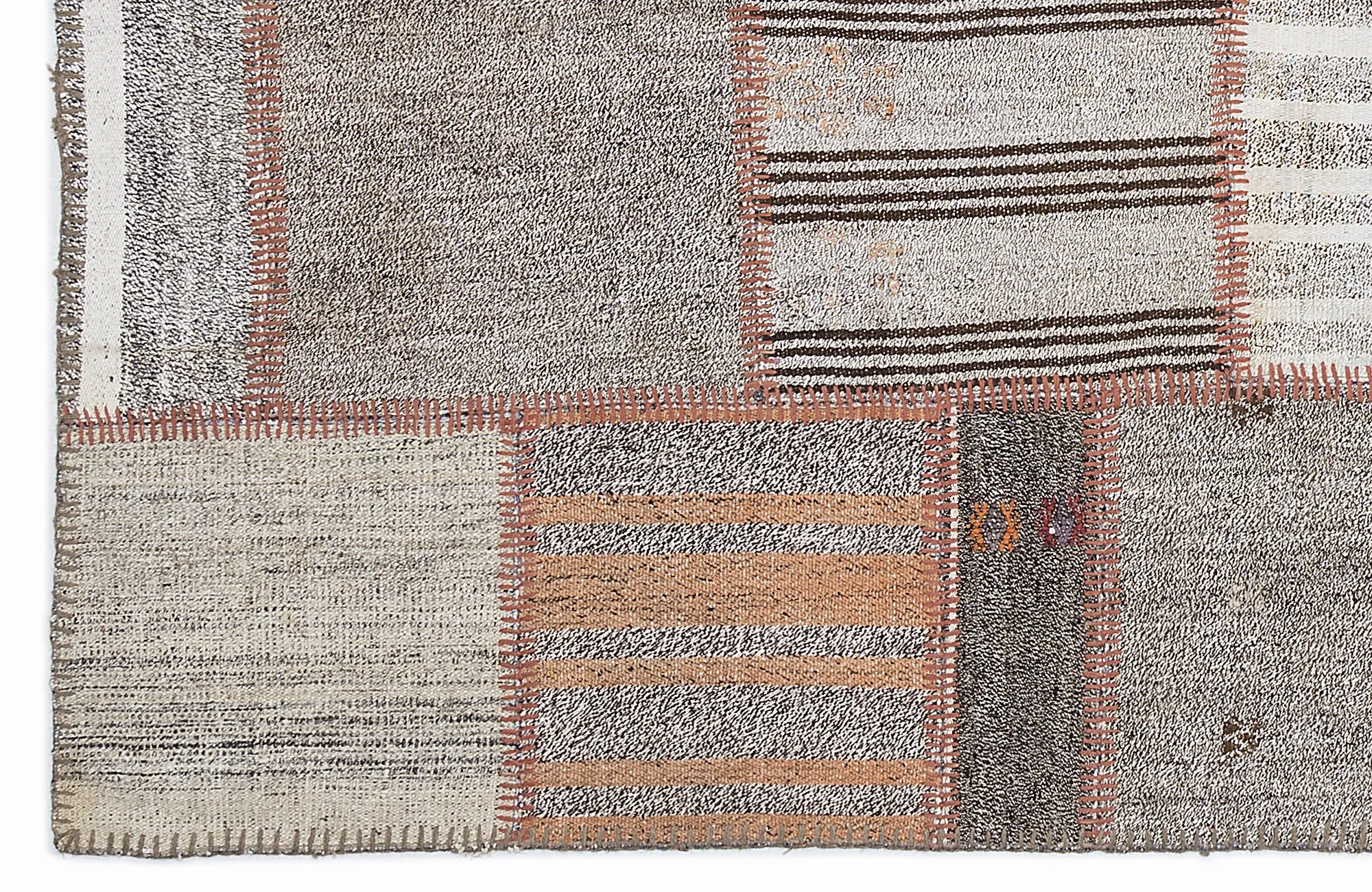 Striped Over Dyed Kilim Patchwork Unique Rug 5'3'' x 7'7'' ft 160 x 230 cm