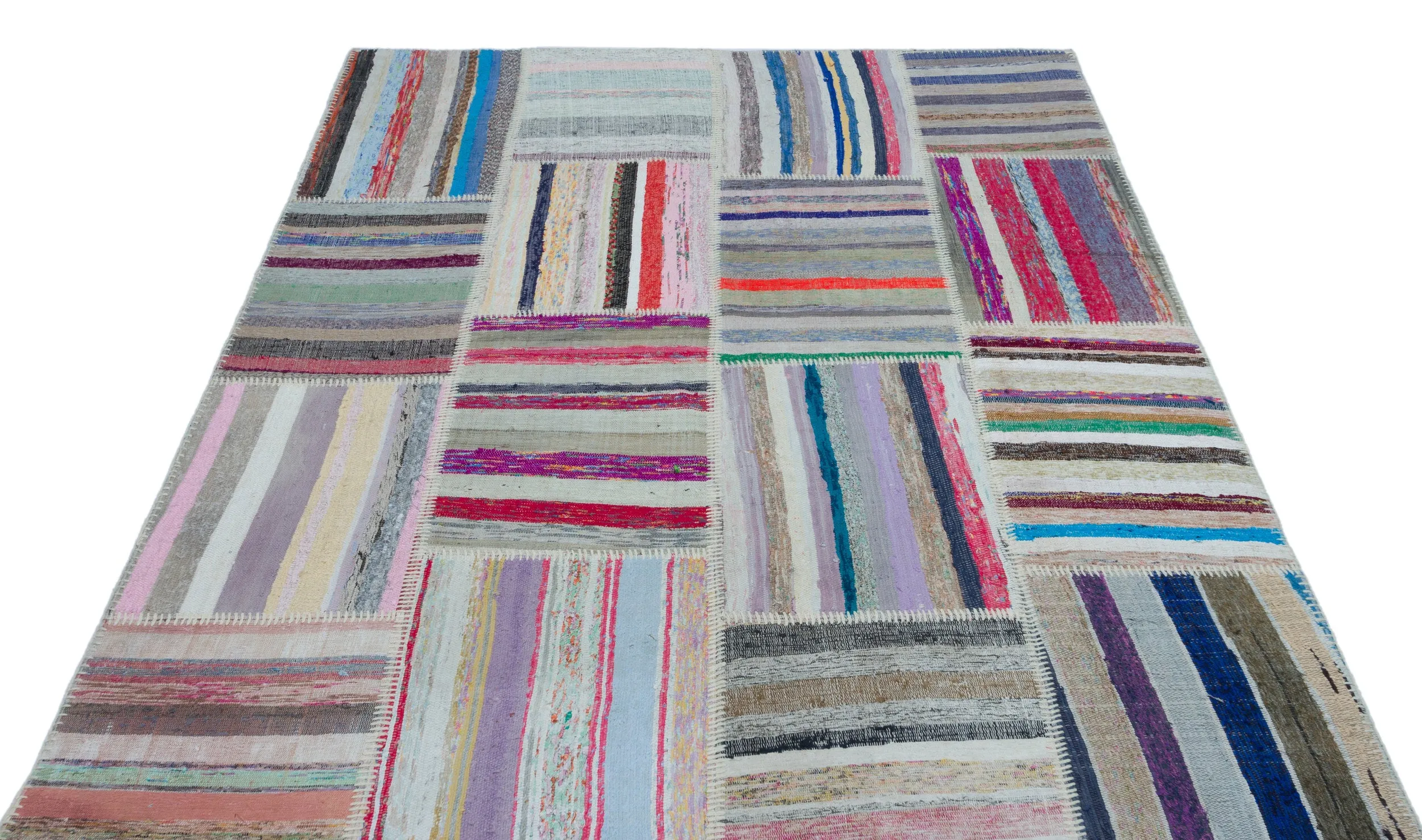 Striped Over Dyed Kilim Patchwork Unique Rug 5'3'' x 7'7'' ft 160 x 230 cm