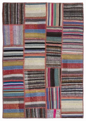 Striped Over Dyed Kilim Patchwork Unique Rug 5'3'' x 7'7'' ft 160 x 230 cm