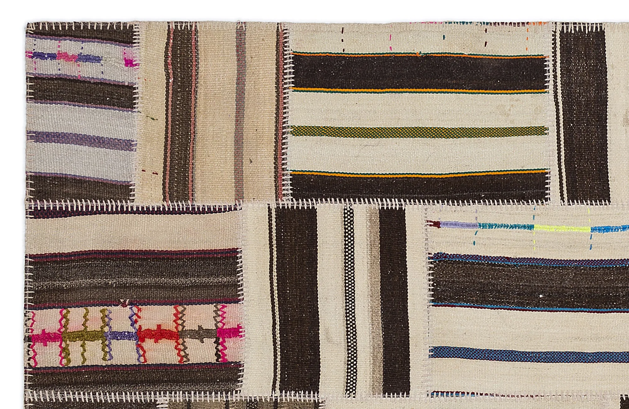 Striped Over Dyed Kilim Patchwork Unique Rug 5'3'' x 7'7'' ft 160 x 230 cm