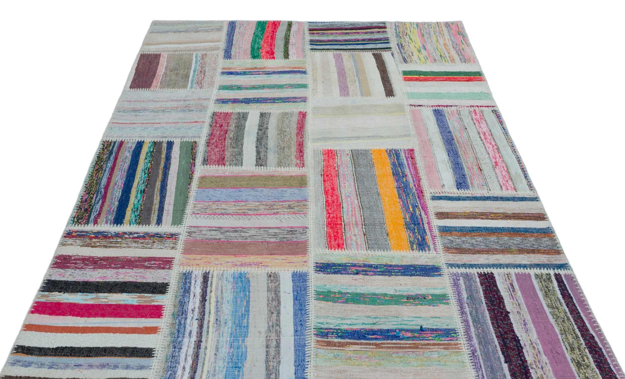 Striped Over Dyed Kilim Patchwork Unique Rug 5'3'' x 7'7'' ft 160 x 230 cm