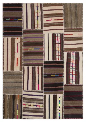 Striped Over Dyed Kilim Patchwork Unique Rug 5'3'' x 7'7'' ft 160 x 230 cm
