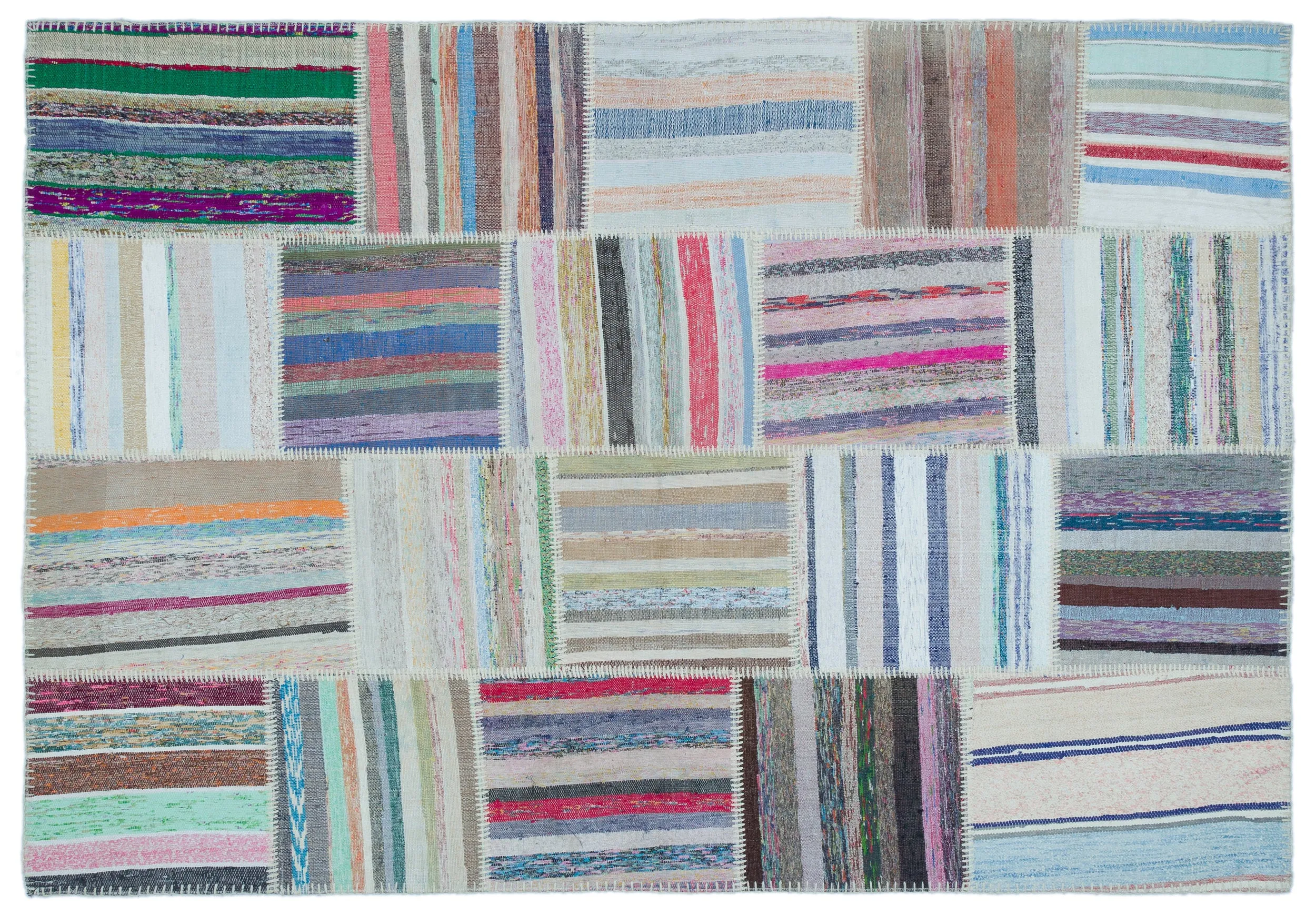 Striped Over Dyed Kilim Patchwork Unique Rug 5'3'' x 7'7'' ft 160 x 230 cm