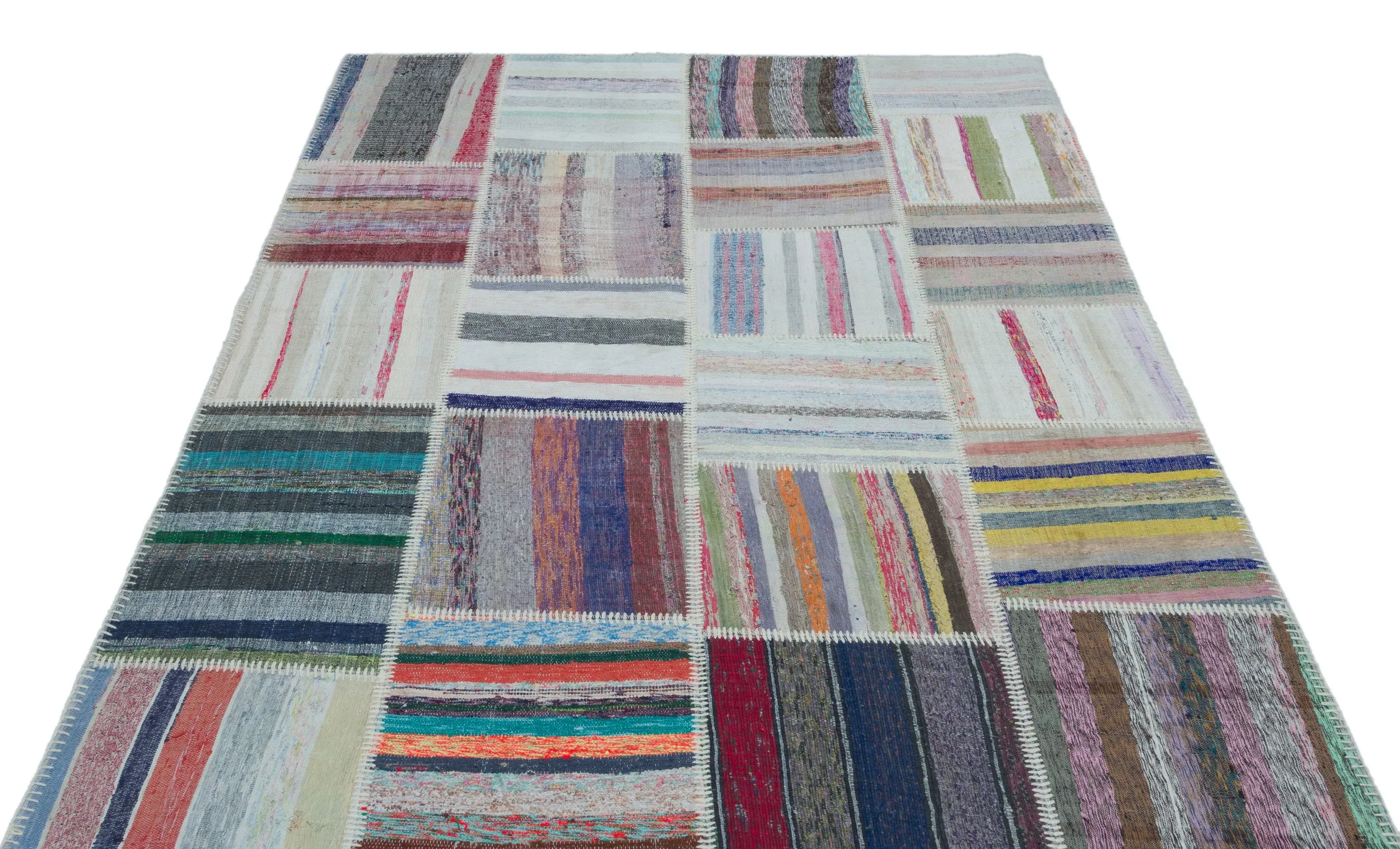 Striped Over Dyed Kilim Patchwork Unique Rug 5'3'' x 7'7'' ft 160 x 230 cm