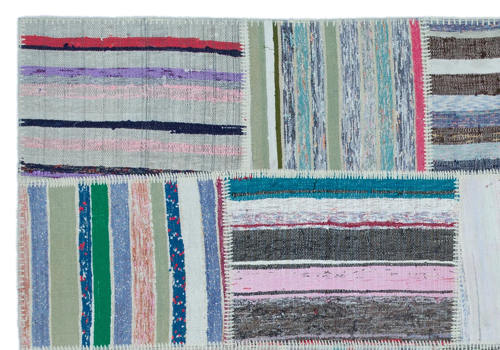 Striped Over Dyed Kilim Patchwork Unique Rug 5'3'' x 7'7'' ft 160 x 230 cm