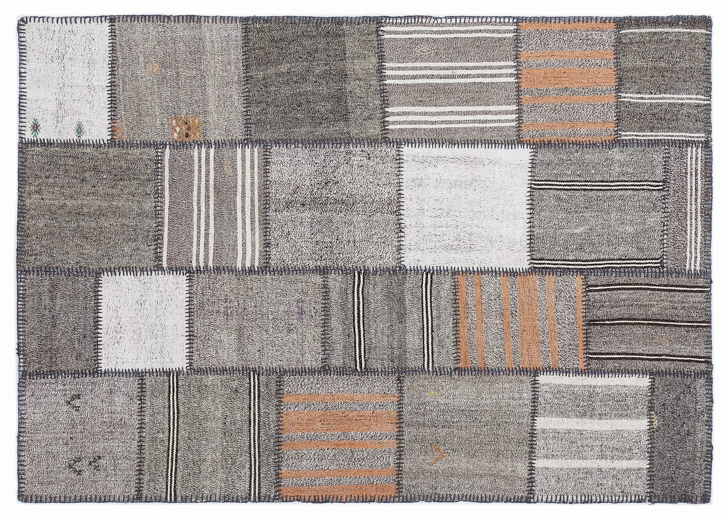 Striped Over Dyed Kilim Patchwork Unique Rug 5'3'' x 7'7'' ft 160 x 230 cm