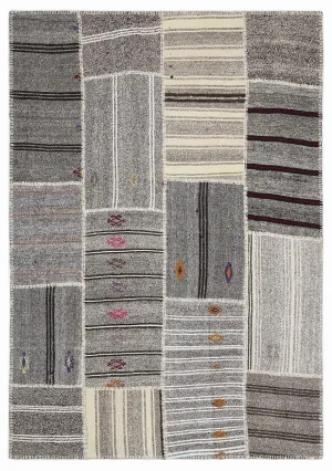 Striped Over Dyed Kilim Patchwork Unique Rug 5'3'' x 7'7'' ft 160 x 230 cm