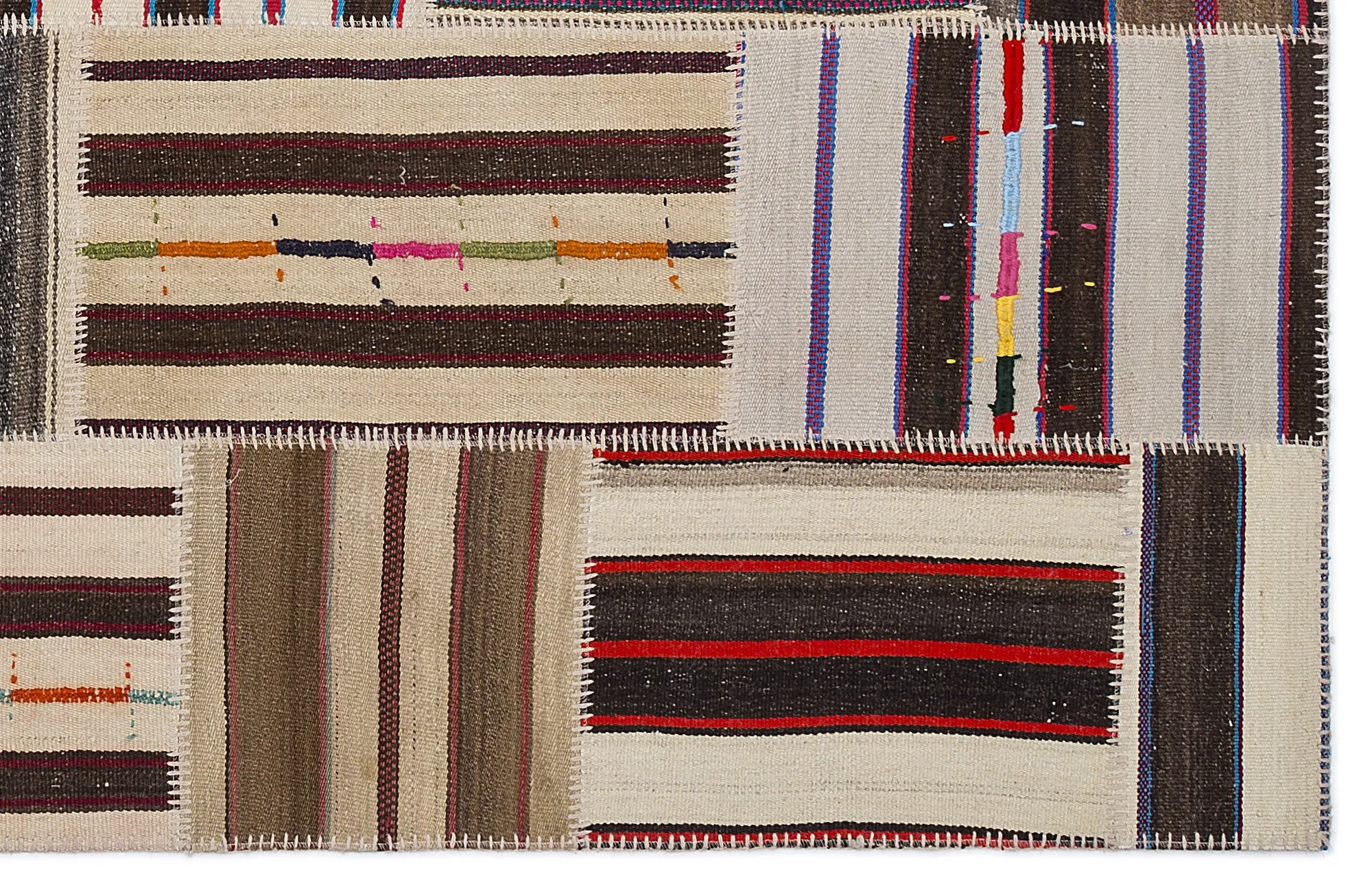 Striped Over Dyed Kilim Patchwork Unique Rug 5'3'' x 7'7'' ft 160 x 230 cm