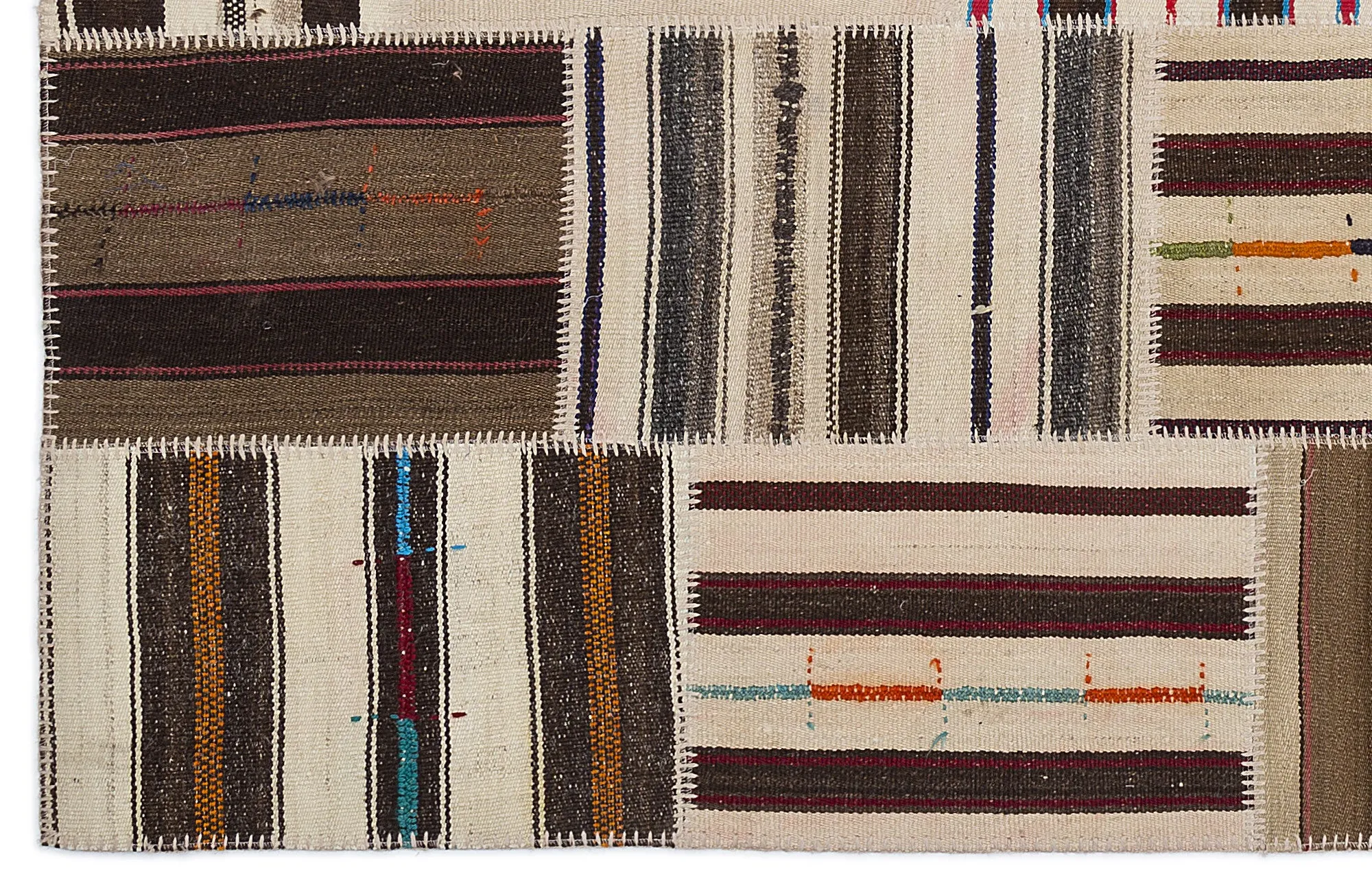 Striped Over Dyed Kilim Patchwork Unique Rug 5'3'' x 7'7'' ft 160 x 230 cm