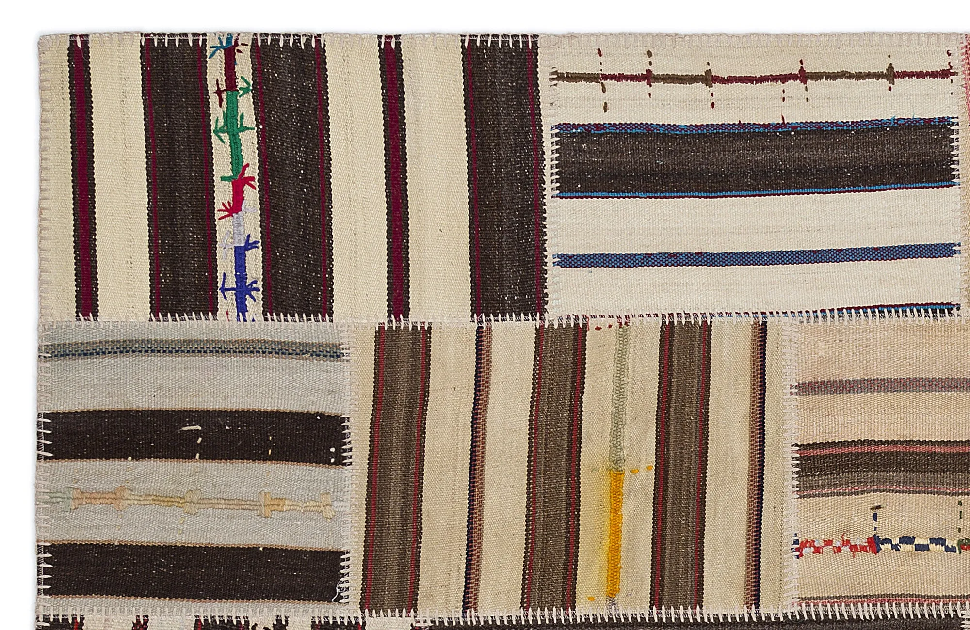 Striped Over Dyed Kilim Patchwork Unique Rug 5'3'' x 7'7'' ft 160 x 230 cm