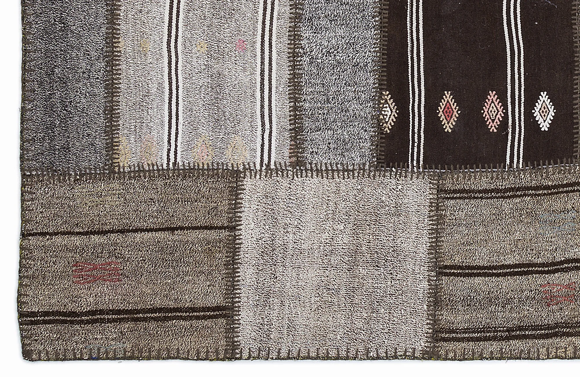 Striped Over Dyed Kilim Patchwork Unique Rug 5'3'' x 7'7'' ft 160 x 230 cm