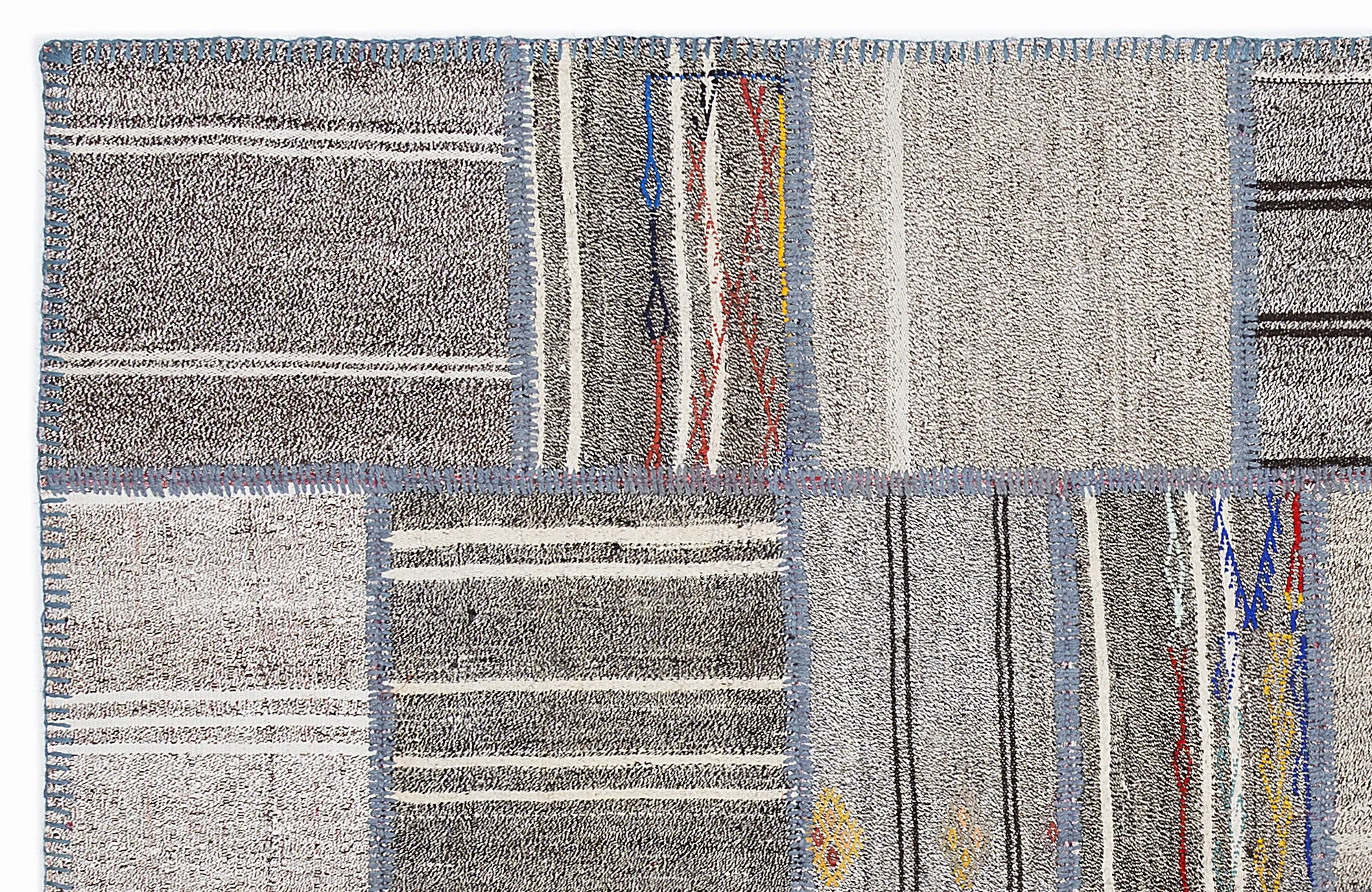 Striped Over Dyed Kilim Patchwork Unique Rug 5'3'' x 7'7'' ft 160 x 230 cm