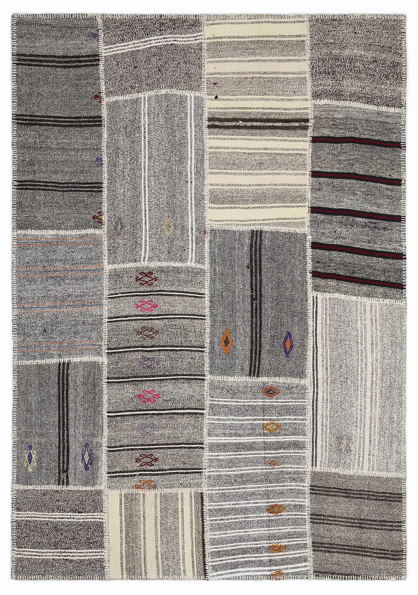 Striped Over Dyed Kilim Patchwork Unique Rug 5'3'' x 7'7'' ft 160 x 230 cm
