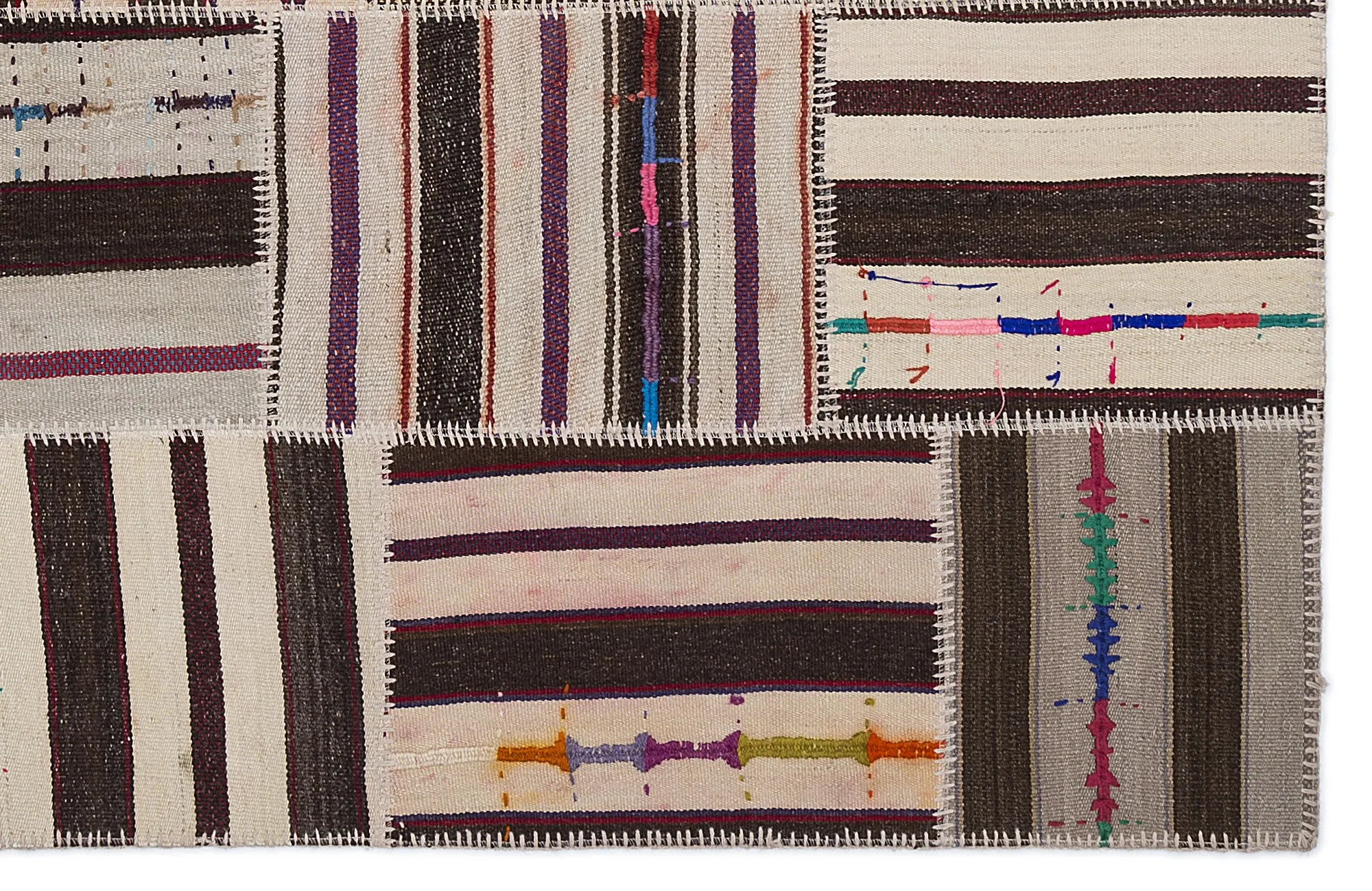 Striped Over Dyed Kilim Patchwork Unique Rug 5'3'' x 7'7'' ft 160 x 230 cm