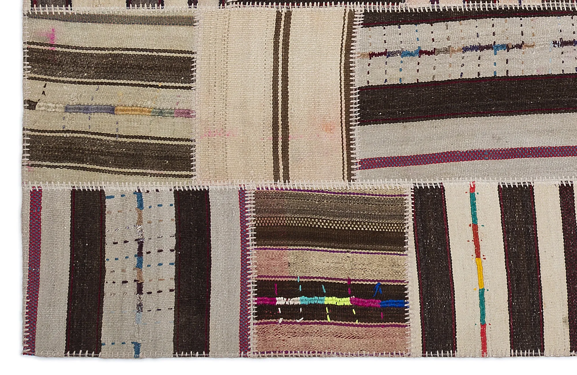 Striped Over Dyed Kilim Patchwork Unique Rug 5'3'' x 7'7'' ft 160 x 230 cm