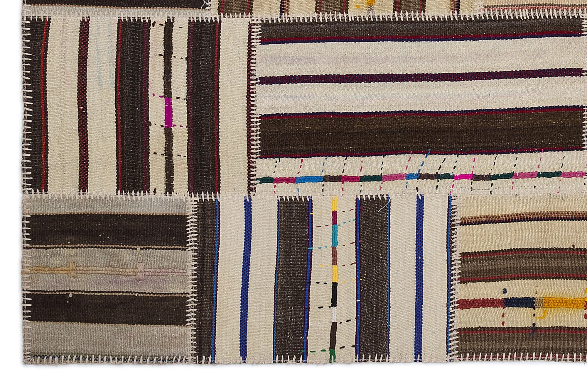 Striped Over Dyed Kilim Patchwork Unique Rug 5'3'' x 7'7'' ft 160 x 230 cm
