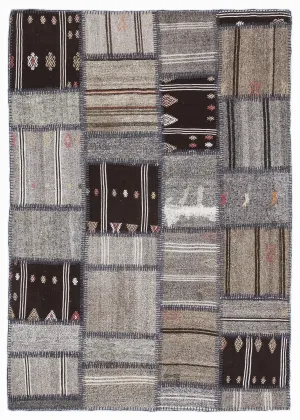 Striped Over Dyed Kilim Patchwork Unique Rug 5'3'' x 7'7'' ft 160 x 230 cm