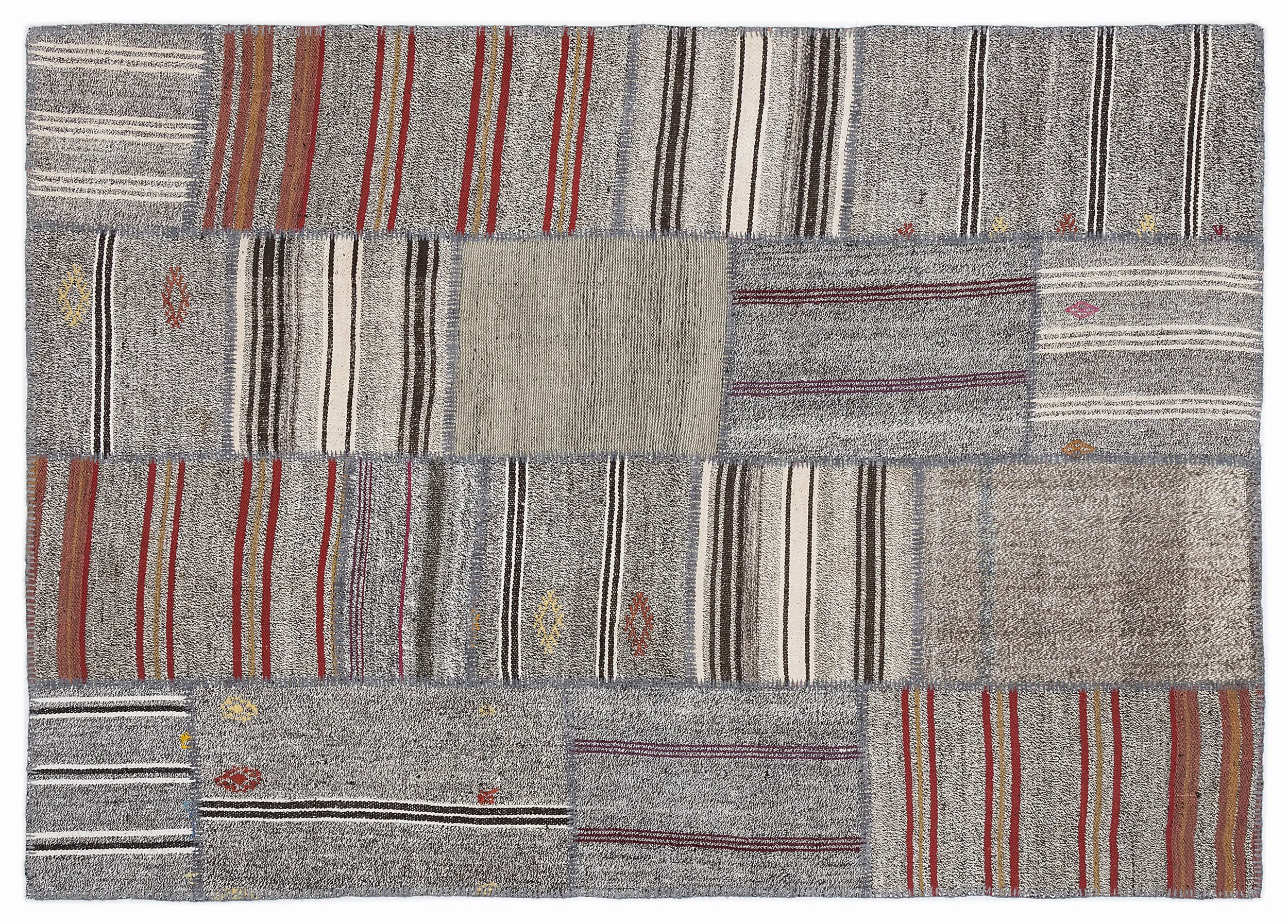 Striped Over Dyed Kilim Patchwork Unique Rug 5'3'' x 7'7'' ft 160 x 230 cm
