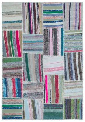 Striped Over Dyed Kilim Patchwork Unique Rug 5'3'' x 7'7'' ft 160 x 230 cm
