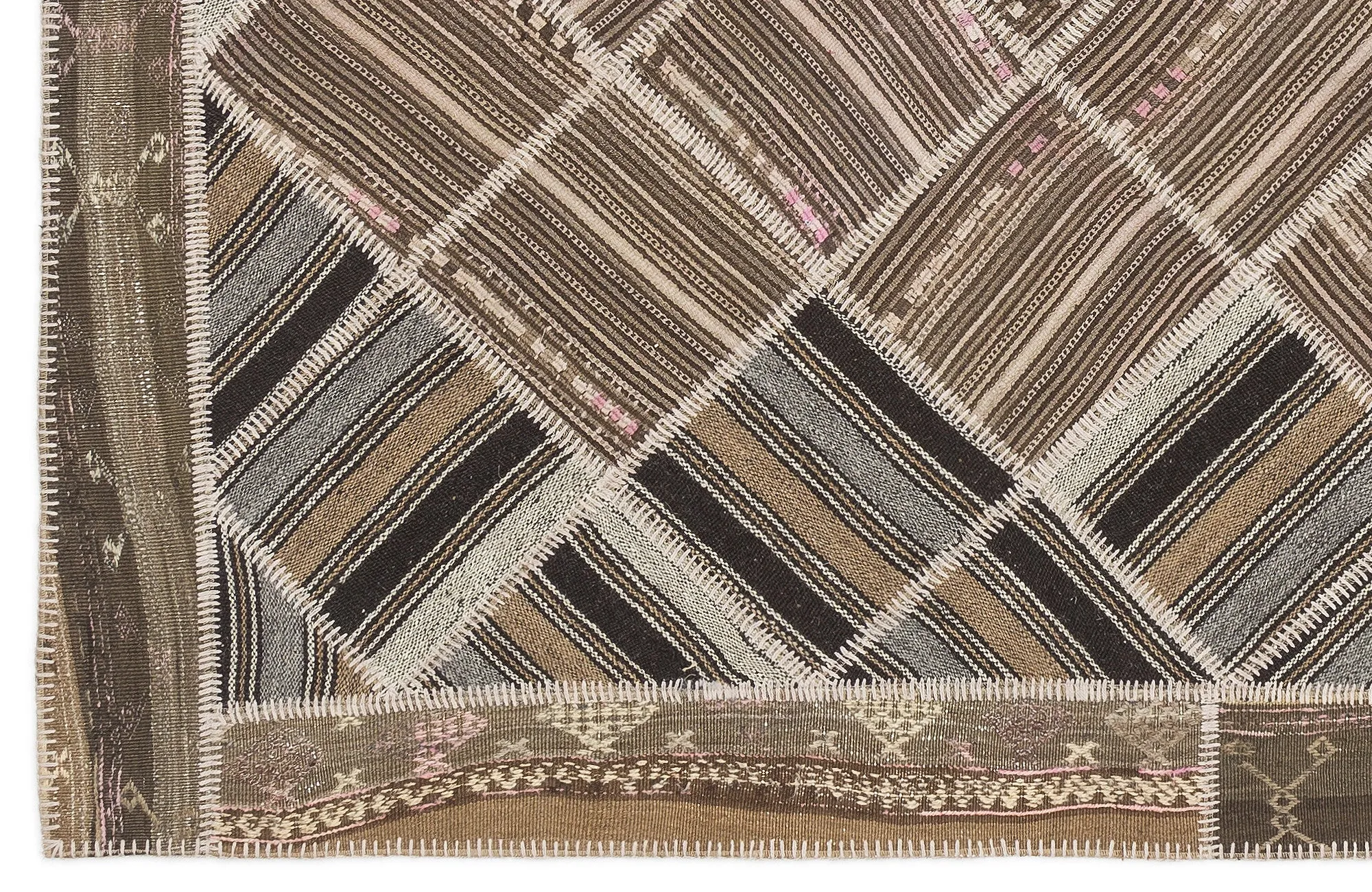 Striped Over Dyed Kilim Patchwork Unique Rug 5'7'' x 7'9'' ft 170 x 235 cm