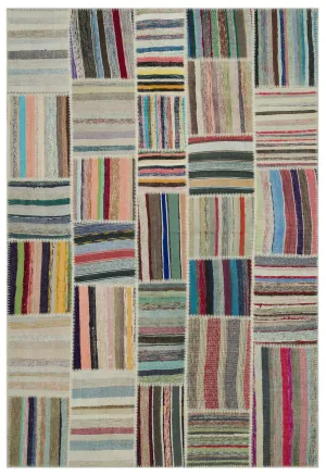 Striped Over Dyed Kilim Patchwork Unique Rug 6'2'' x 9'2'' ft 188 x 280 cm