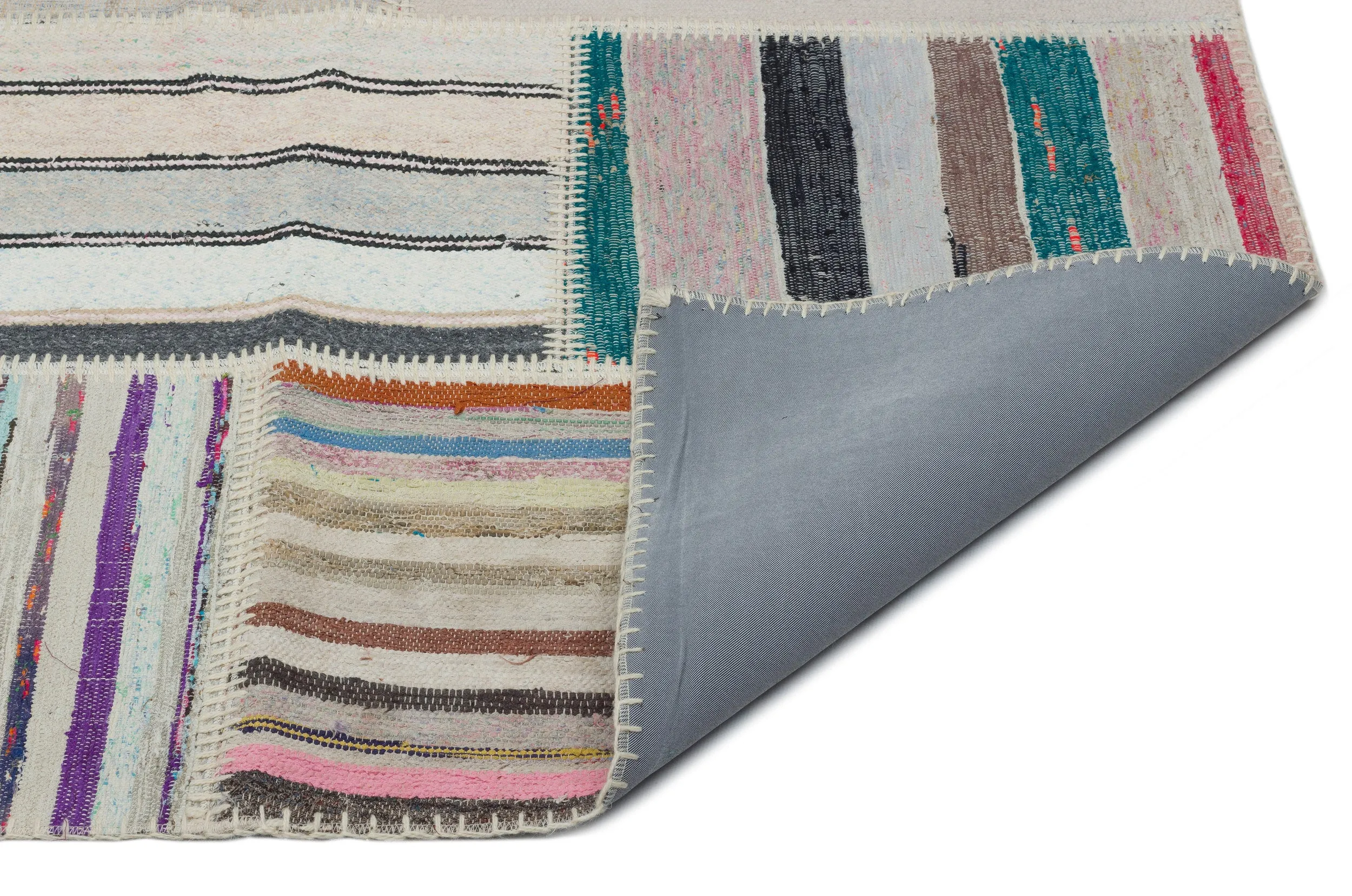 Striped Over Dyed Kilim Patchwork Unique Rug 6'3'' x 9'1'' ft 190 x 277 cm