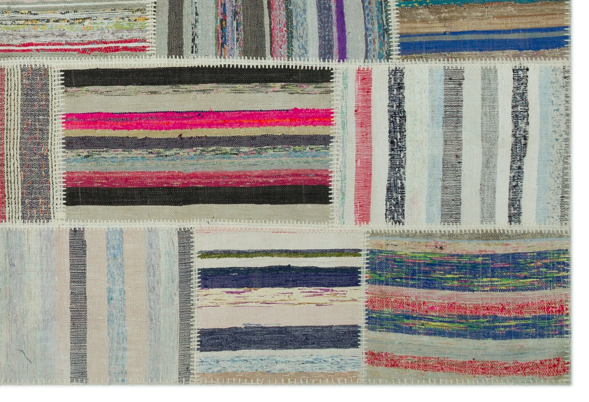 Striped Over Dyed Kilim Patchwork Unique Rug 6'3'' x 9'2'' ft 190 x 280 cm