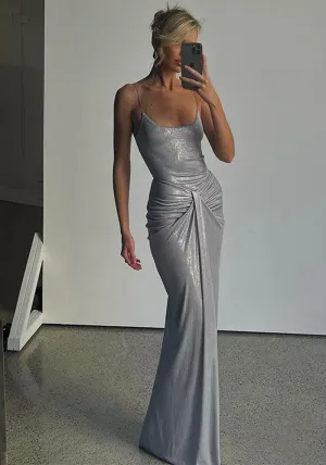 Stunning Metallic Backless Spaghetti Strap Bodycon Maxi Dress