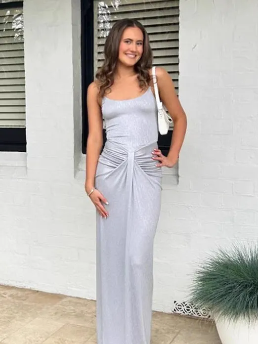 Stunning Metallic Backless Spaghetti Strap Bodycon Maxi Dress