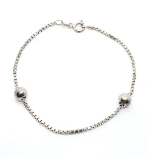 SU sterling silver box chain with floating 6mm sterling bead accents 925