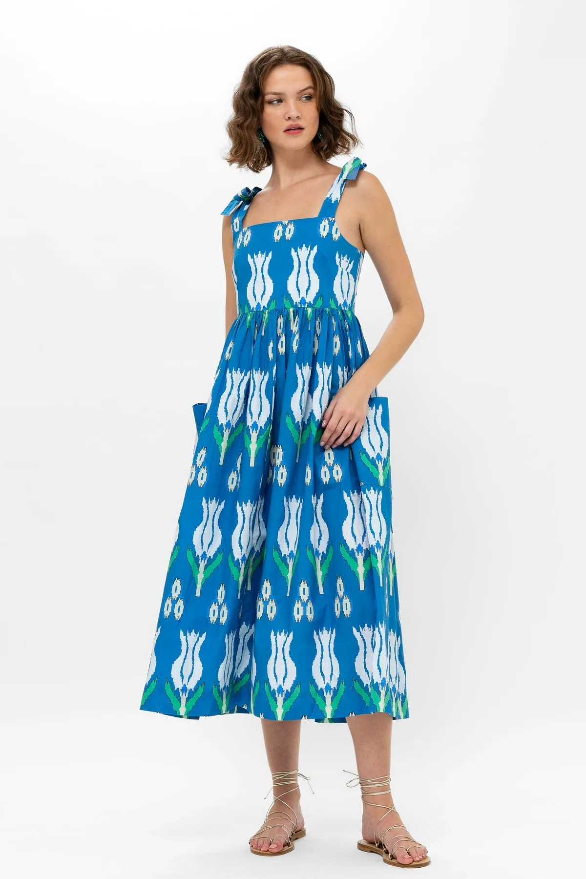 Sumba Blue Tie Strap Midi Dress