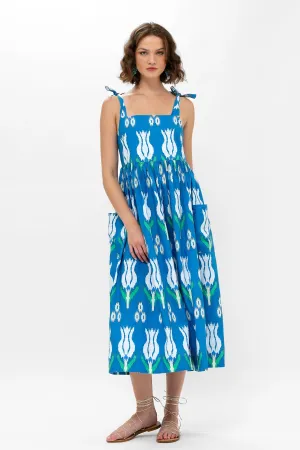 Sumba Blue Tie Strap Midi Dress