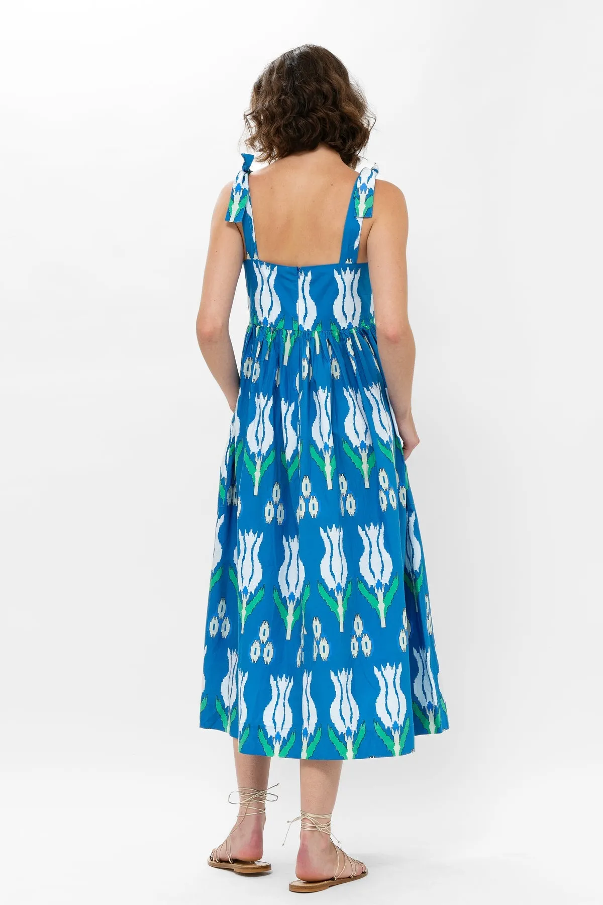 Sumba Blue Tie Strap Midi Dress