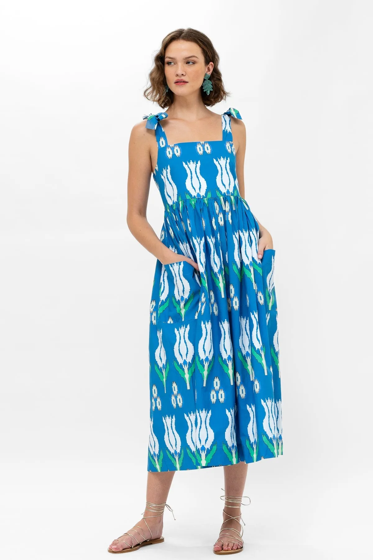 Sumba Blue Tie Strap Midi Dress