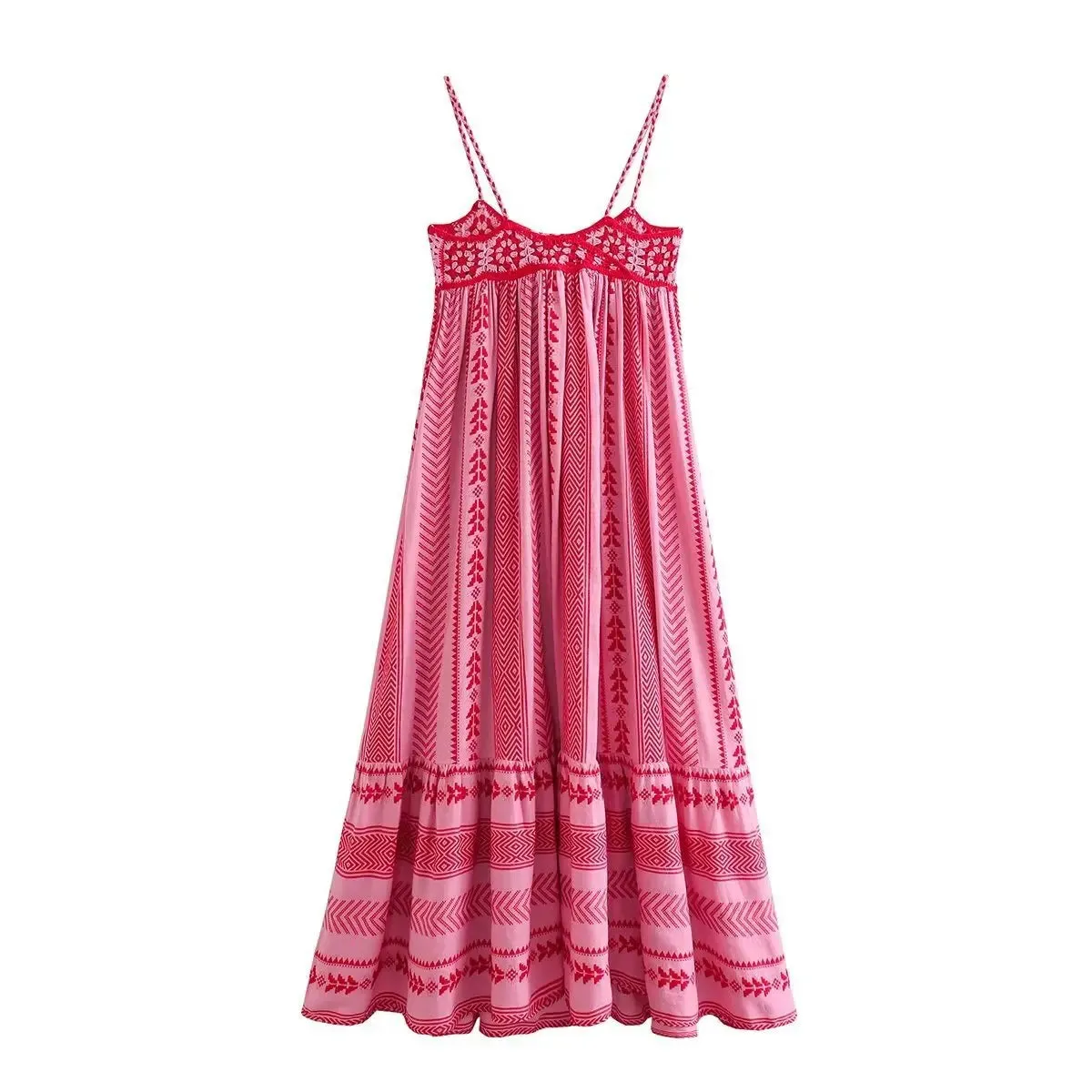 Summer Maxi Dress Boho Pink Crochet Strap Dresses
