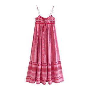 Summer Maxi Dress Boho Pink Crochet Strap Dresses