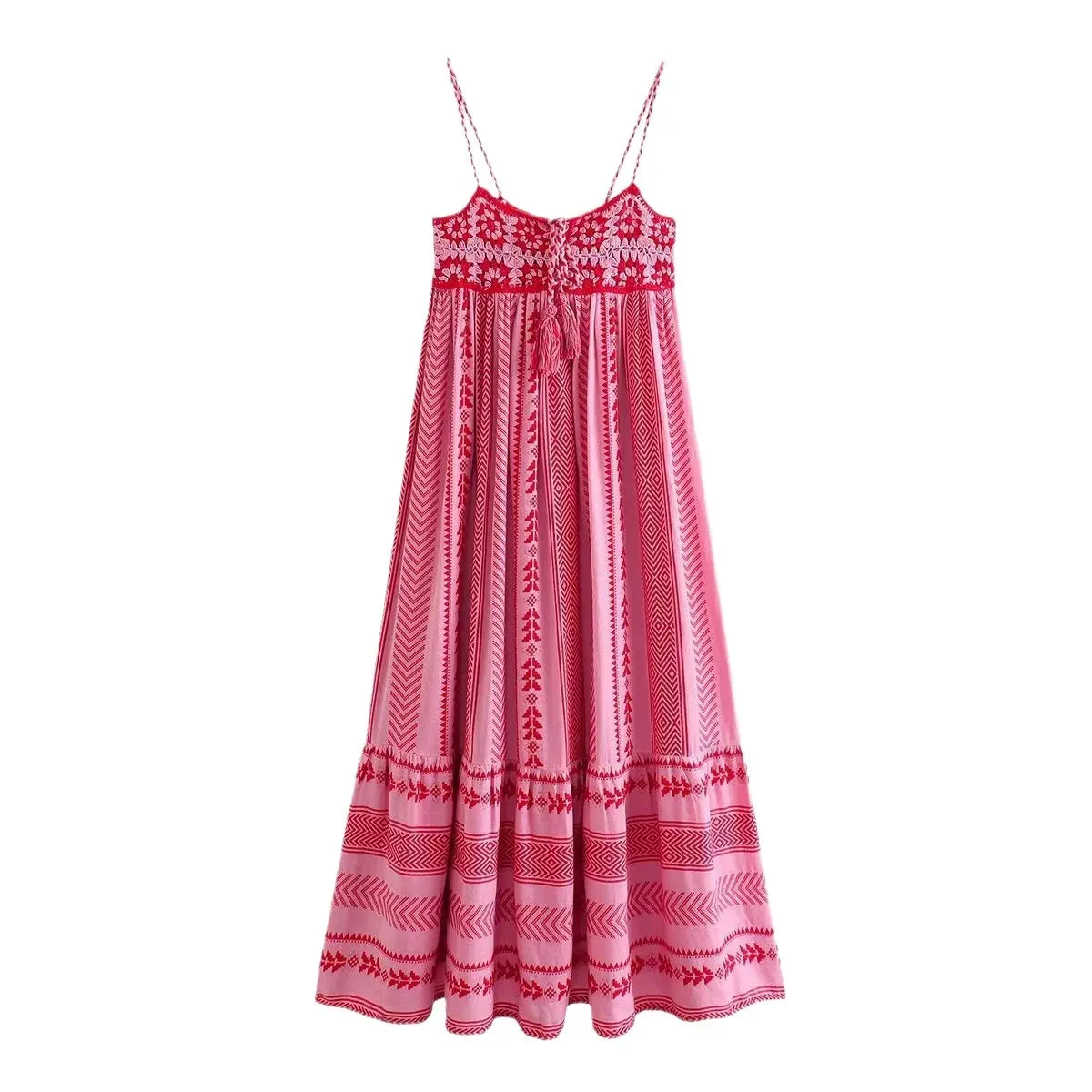 Summer Maxi Dress Boho Pink Crochet Strap Dresses