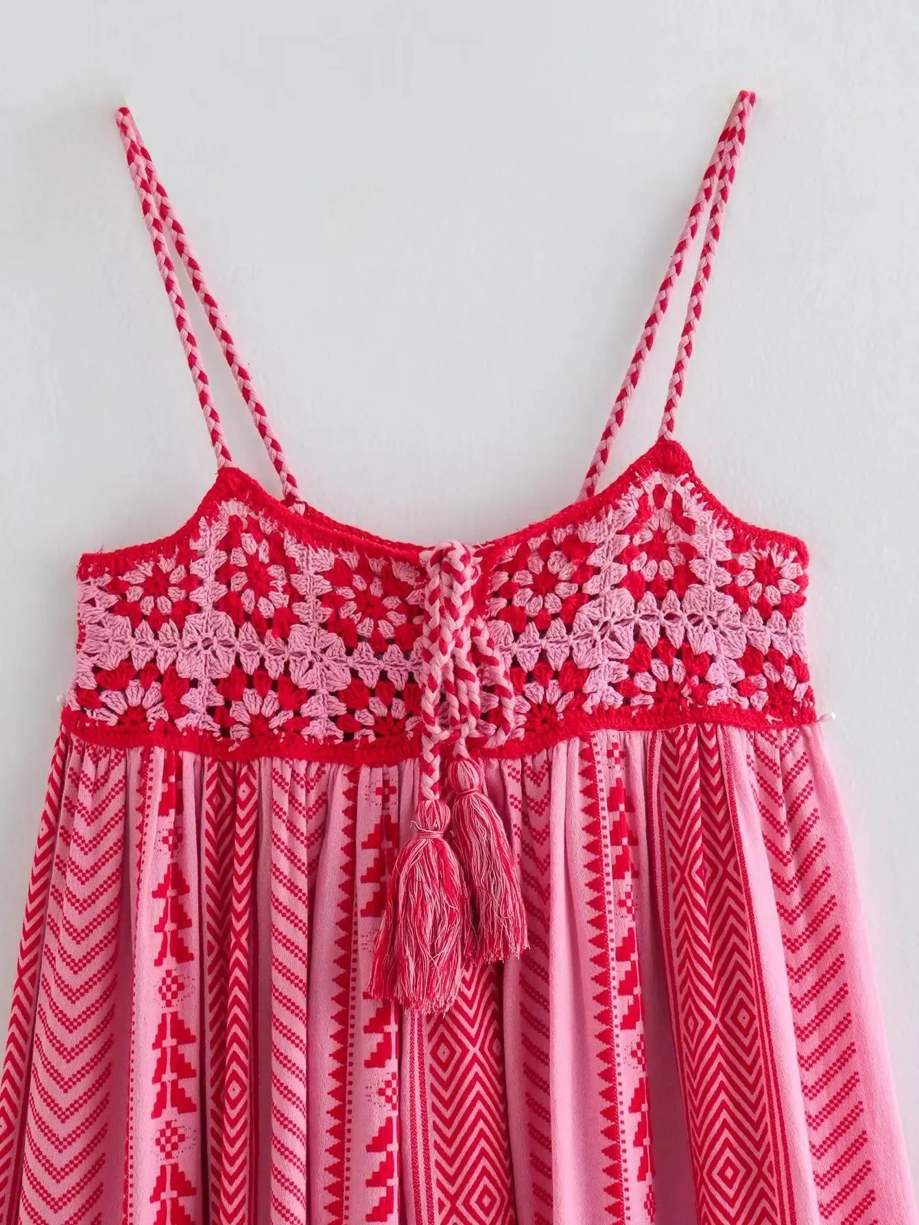 Summer Maxi Dress Boho Pink Crochet Strap Dresses