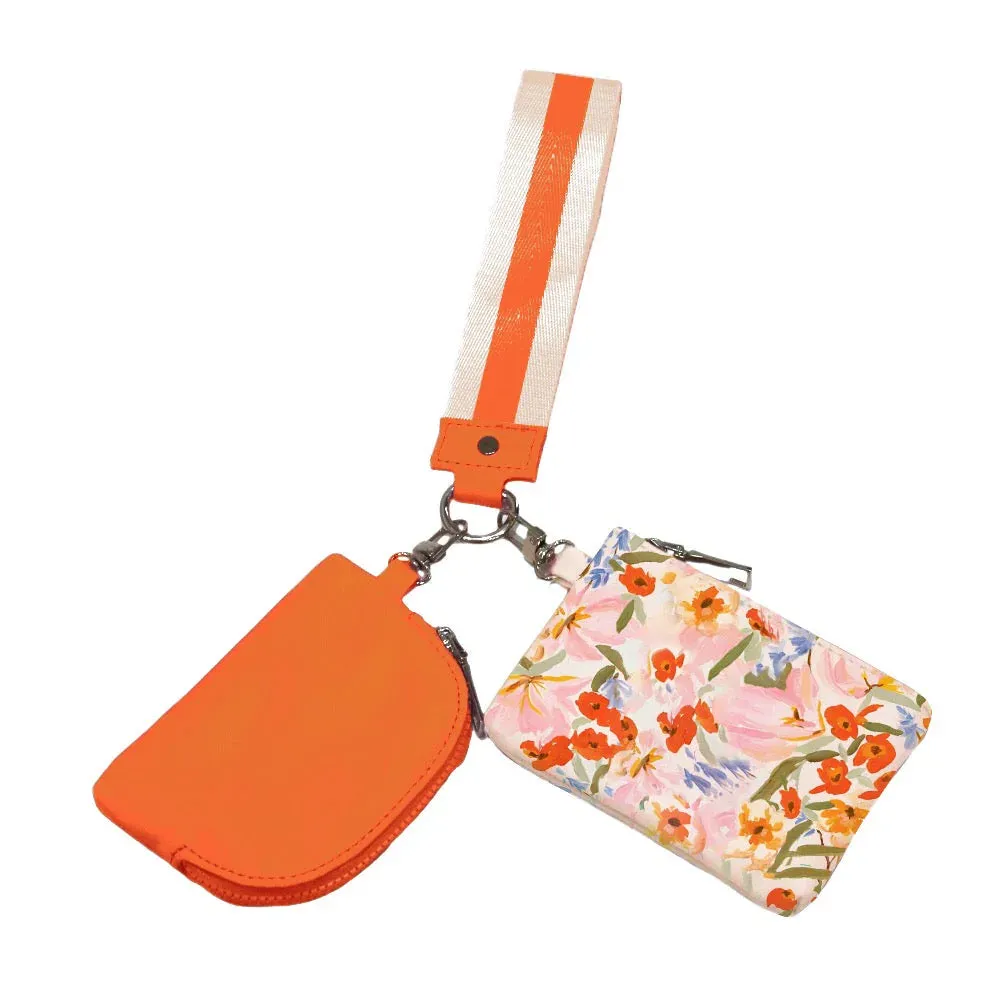Summer Spritz Dual Pouch Wristlet | Watercolor Mango Floral