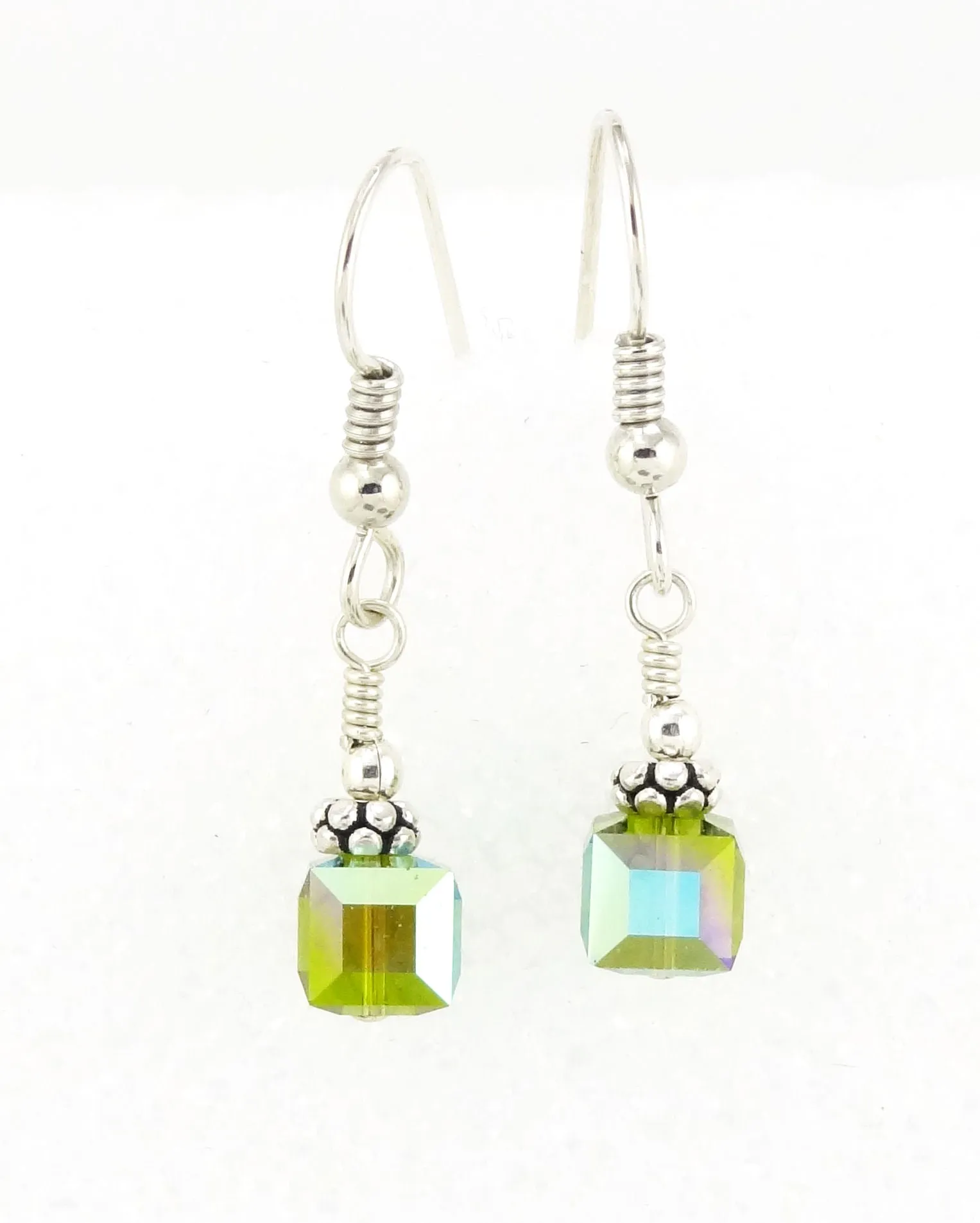 Swarovski Crystal Cube Earrings - Olivine